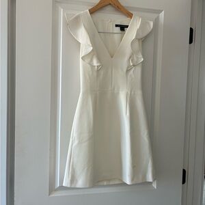 French Connection White V-Neck Ruffle Mini Dress